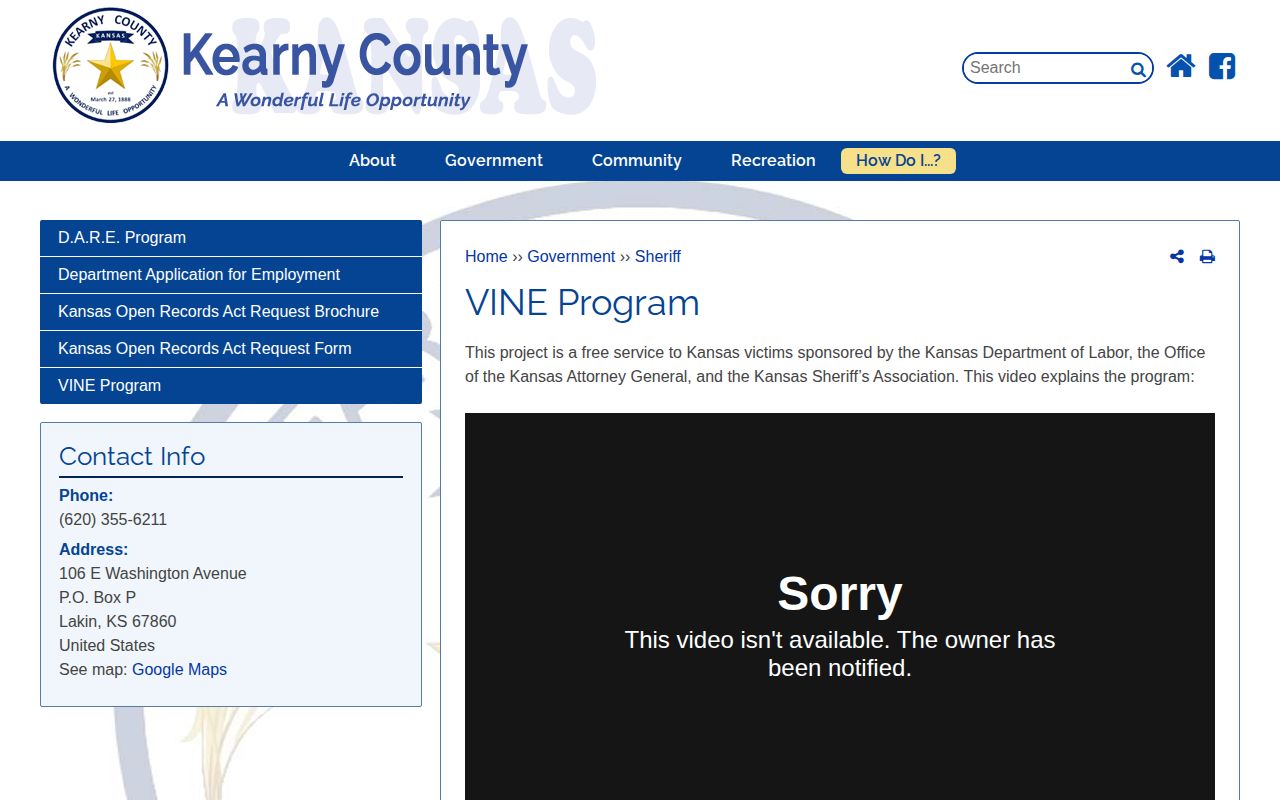Kearny County jail custody and booking alert page